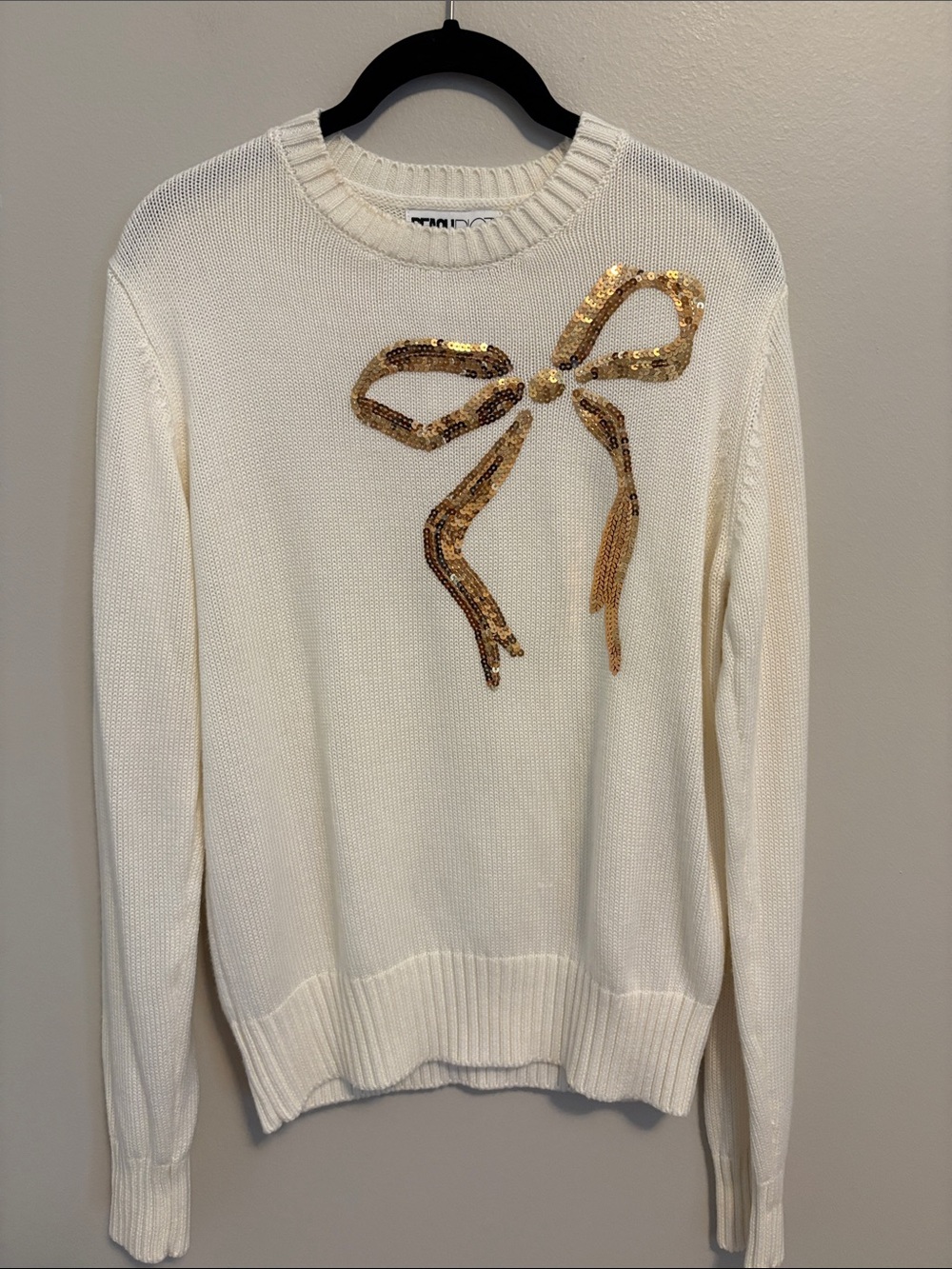 Beach Riot Jolene Gold Sequin Bow Cream Sweater